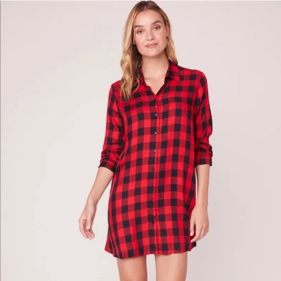 BB Dakota Squared Up Red Plaid Button-Up Shirt Dress - Picture 5 of 5